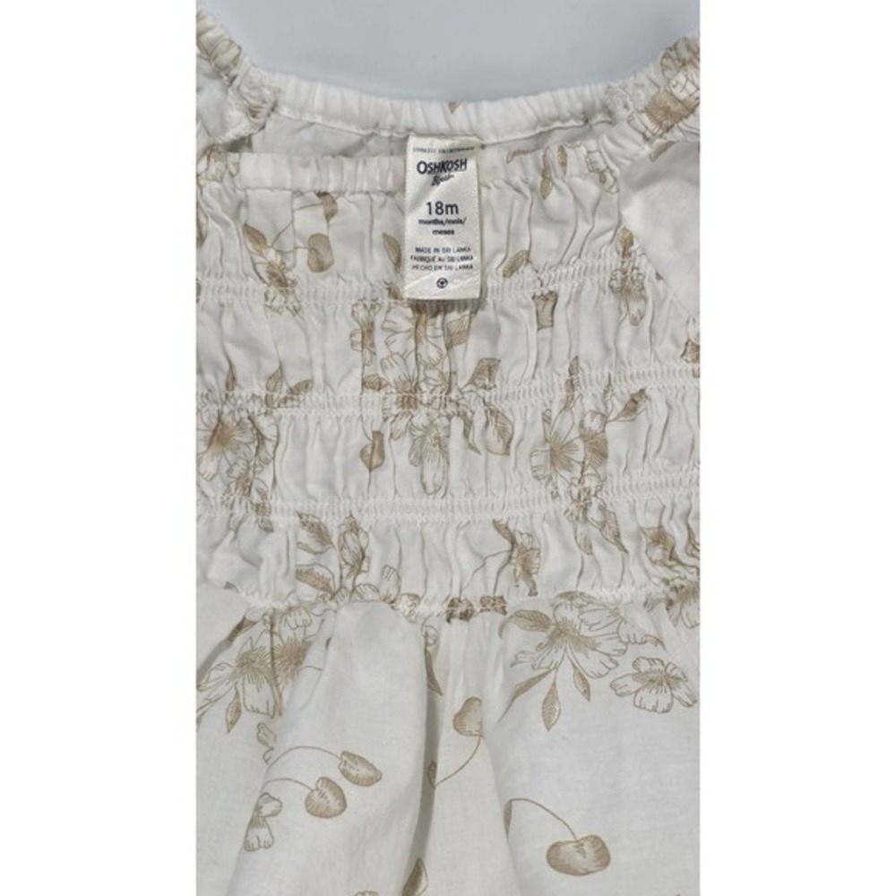 100% Cotton‎ Oshkosh Baby Girl Size 18M Cap Sleeve Floral Cream Dress Lined - Picture 3 of 6